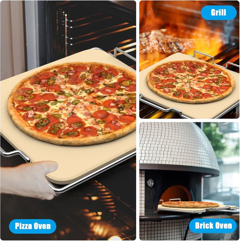 Outspark Pizza Stone with Rack for Ninja Woodfire OO101 8 in 1 Outdoor Pizza Oven, Baking Stone Set for Oven and Grill Cooking, Pizza Oven Accessories for Ninja OO100 Series - Image 5